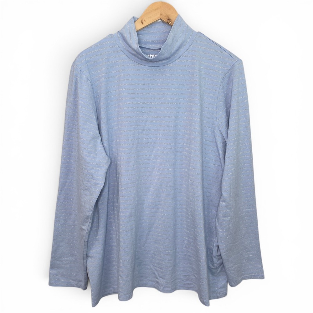 Chicos Top Womens 4 US‎ XXL 2XL Blue Mock Neck Long Sleeve Cotton Modal Stretch